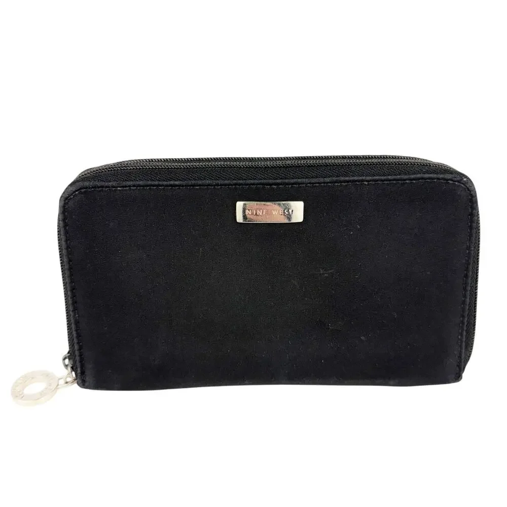 Vintage Nine West Fabric Two Zip Compact 23+ Pocket Wallet Check Book‎ Pocket